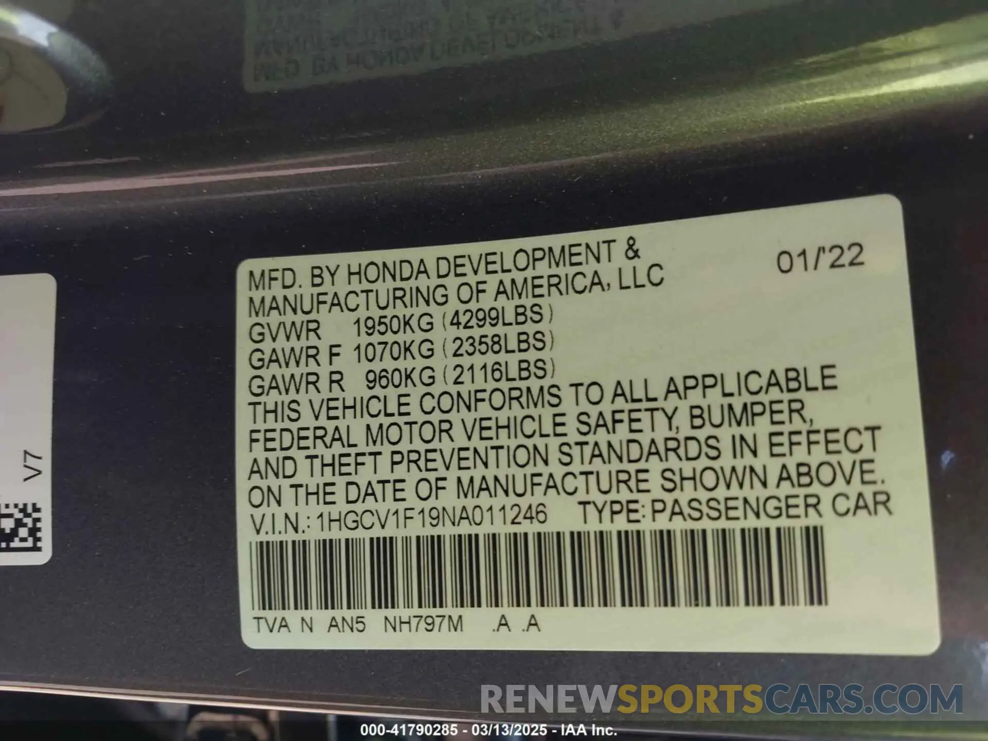 9 Photograph of a damaged car 1HGCV1F19NA011246 HONDA ACCORD 2022