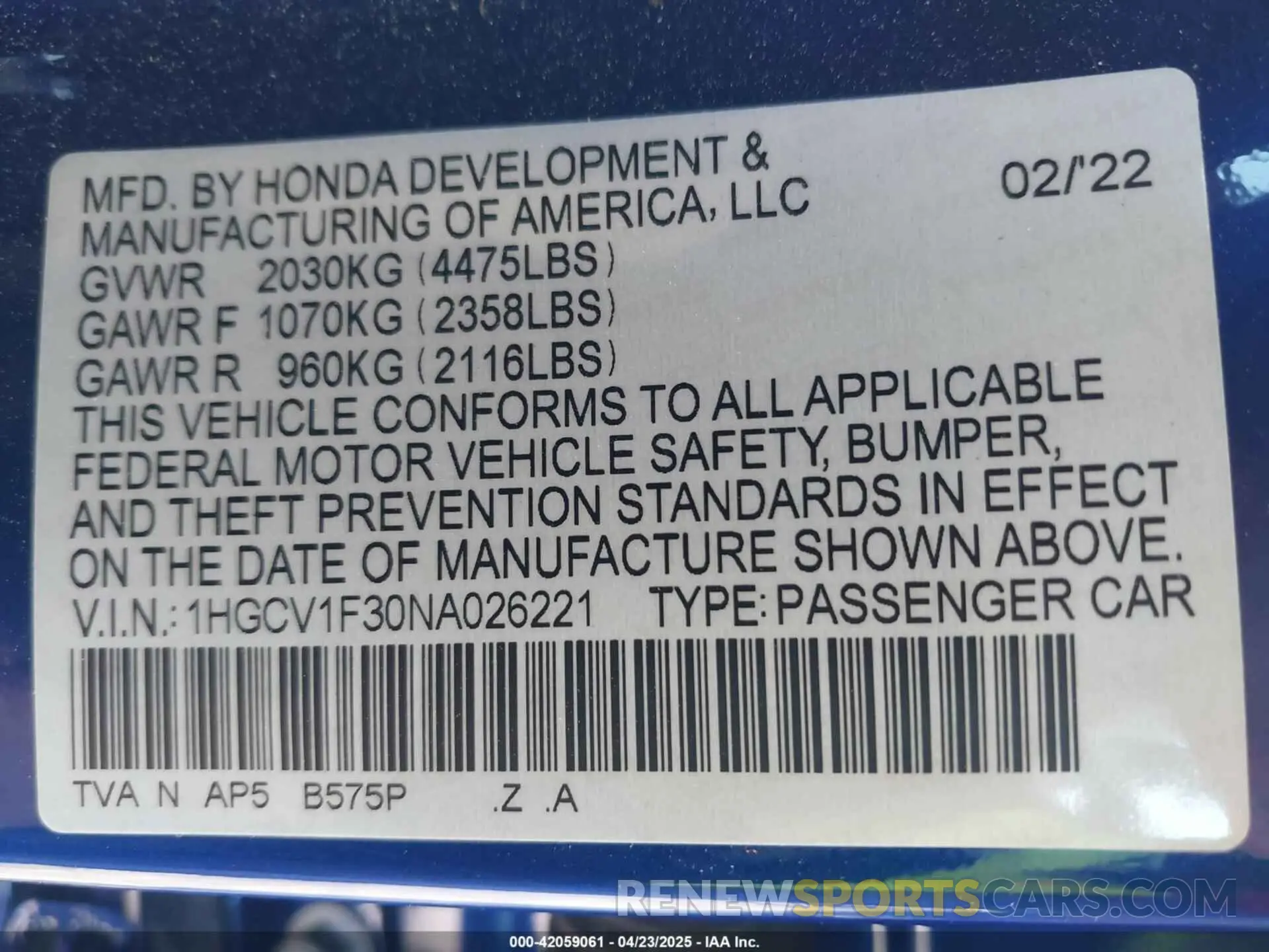 9 Photograph of a damaged car 1HGCV1F30NA026221 HONDA ACCORD 2022