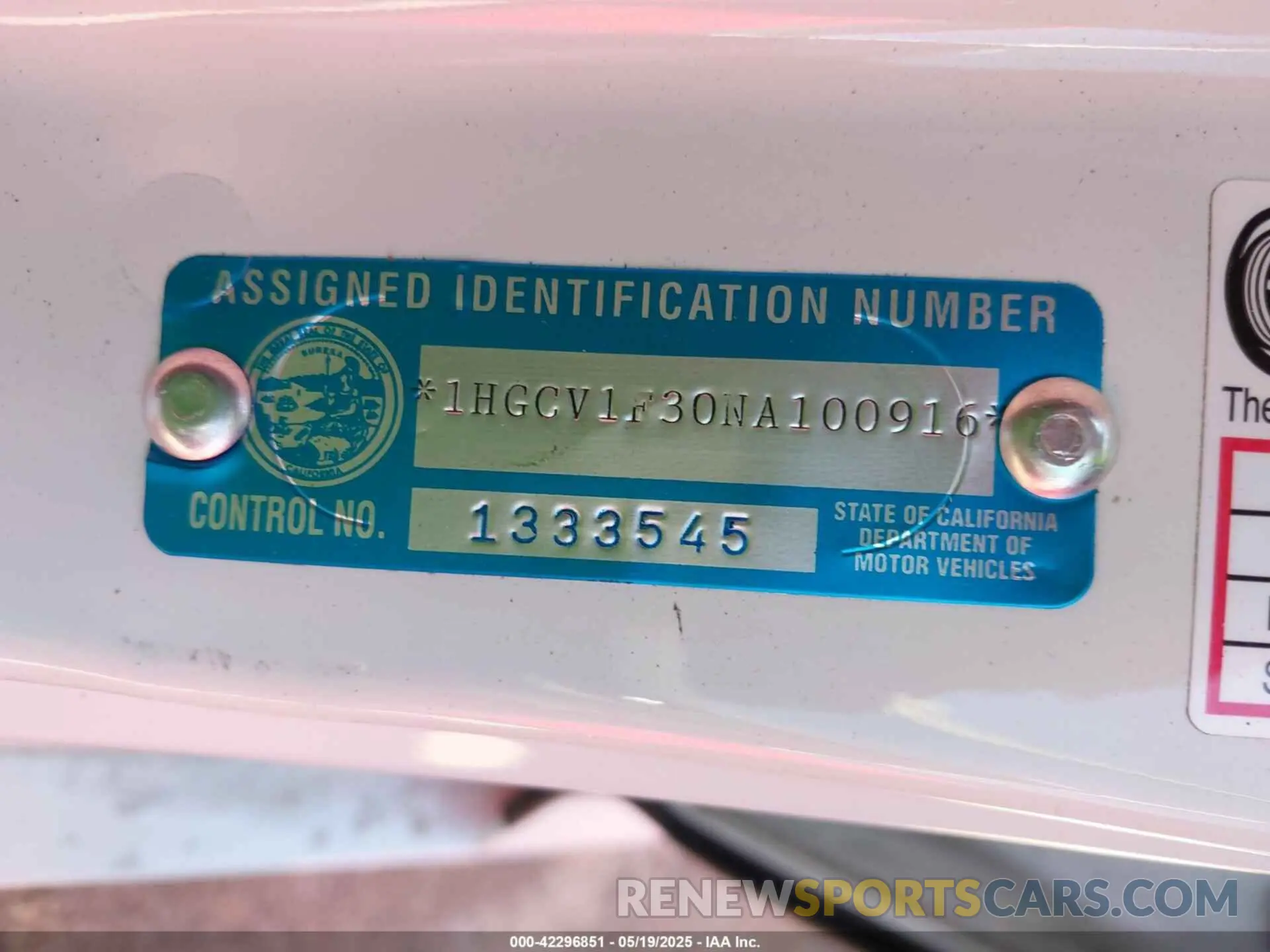 9 Photograph of a damaged car 1HGCV1F30NA100916 HONDA ACCORD 2022