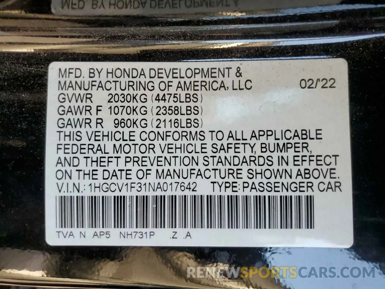 13 Photograph of a damaged car 1HGCV1F31NA017642 HONDA ACCORD 2022