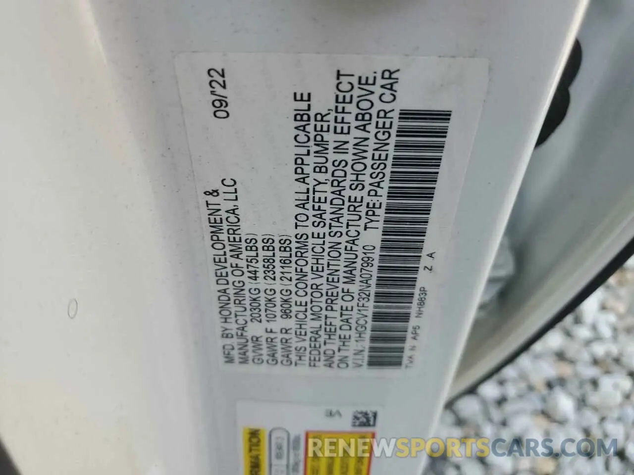 12 Photograph of a damaged car 1HGCV1F32NA079910 HONDA ACCORD 2022