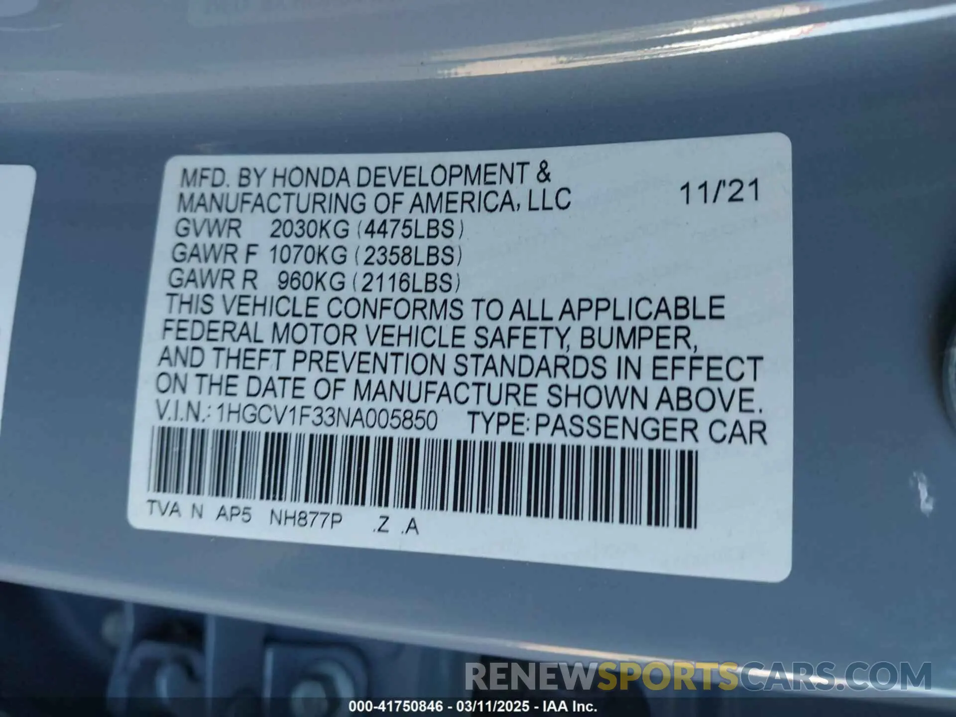 9 Photograph of a damaged car 1HGCV1F33NA005850 HONDA ACCORD 2022