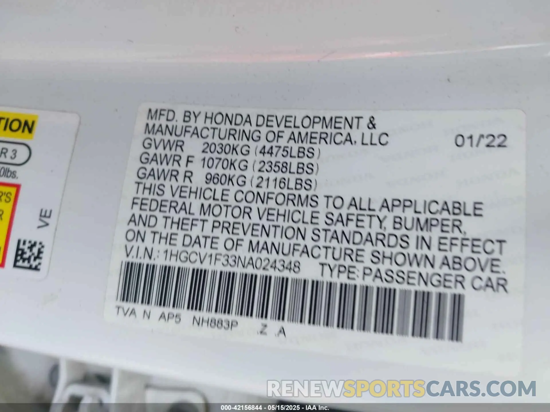 9 Photograph of a damaged car 1HGCV1F33NA024348 HONDA ACCORD 2022