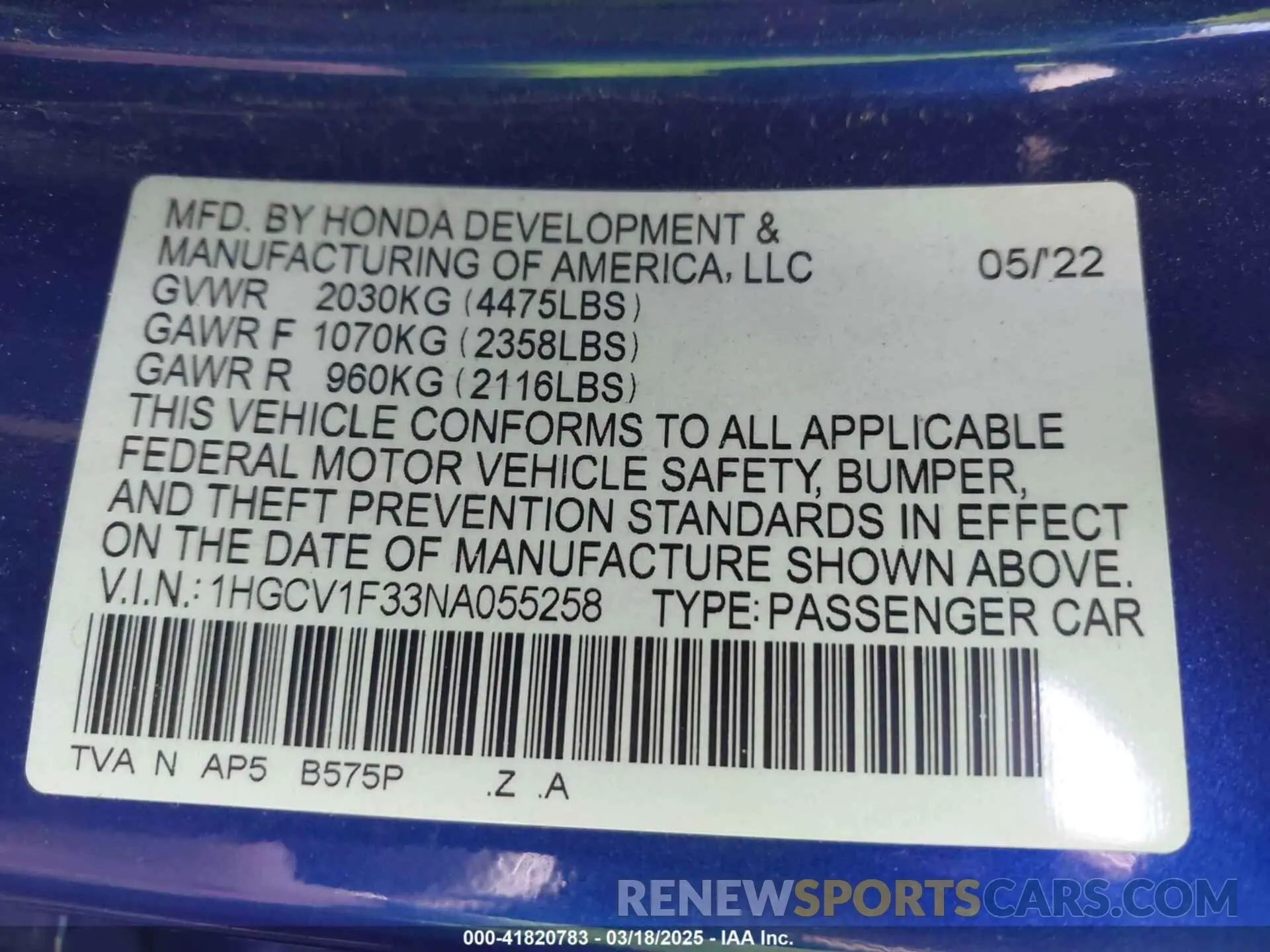 9 Photograph of a damaged car 1HGCV1F33NA055258 HONDA ACCORD 2022