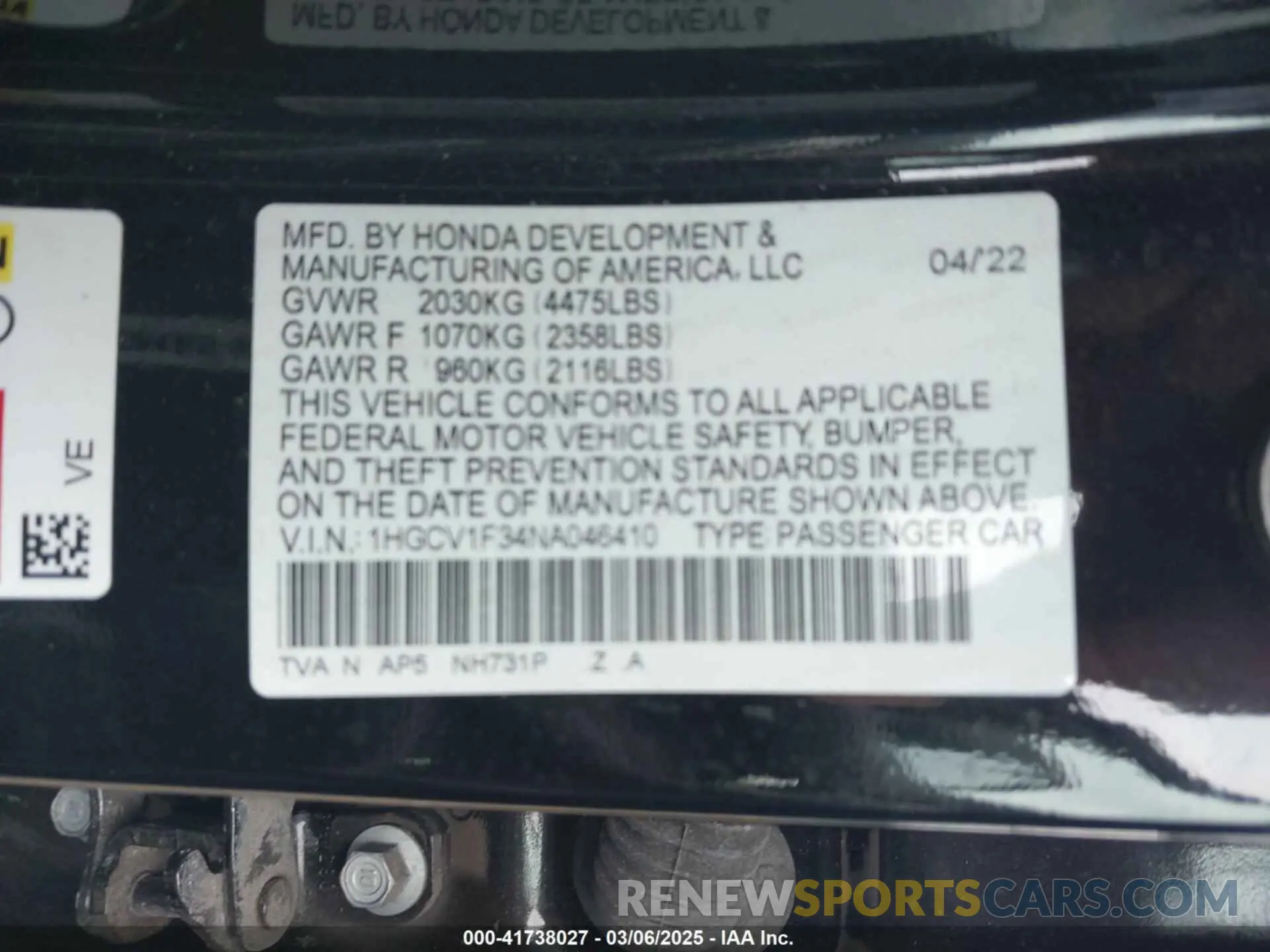 9 Photograph of a damaged car 1HGCV1F34NA046410 HONDA ACCORD 2022