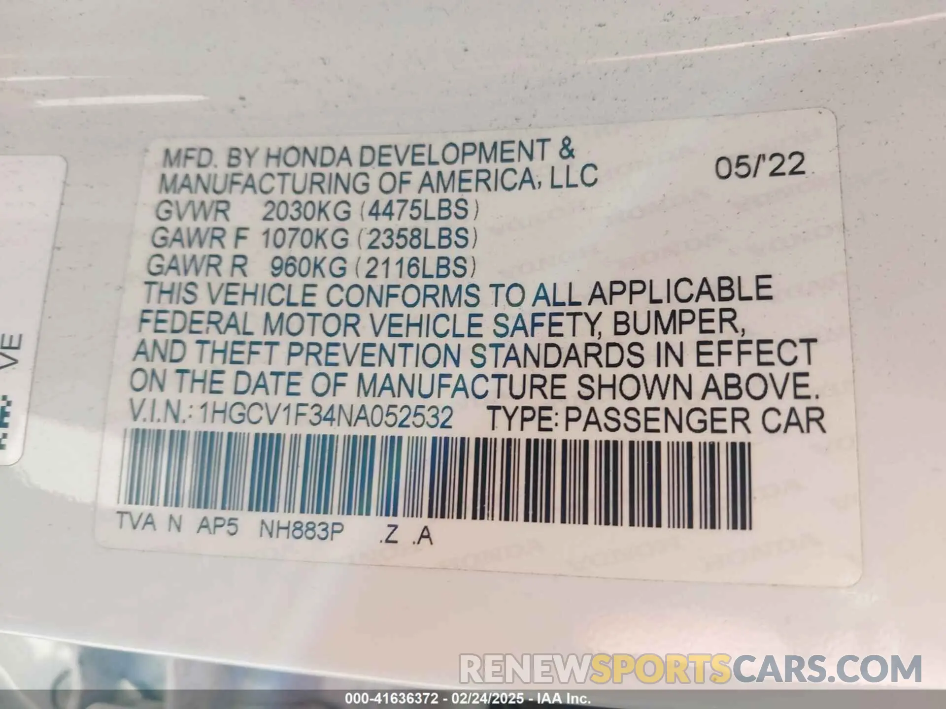 9 Photograph of a damaged car 1HGCV1F34NA052532 HONDA ACCORD 2022