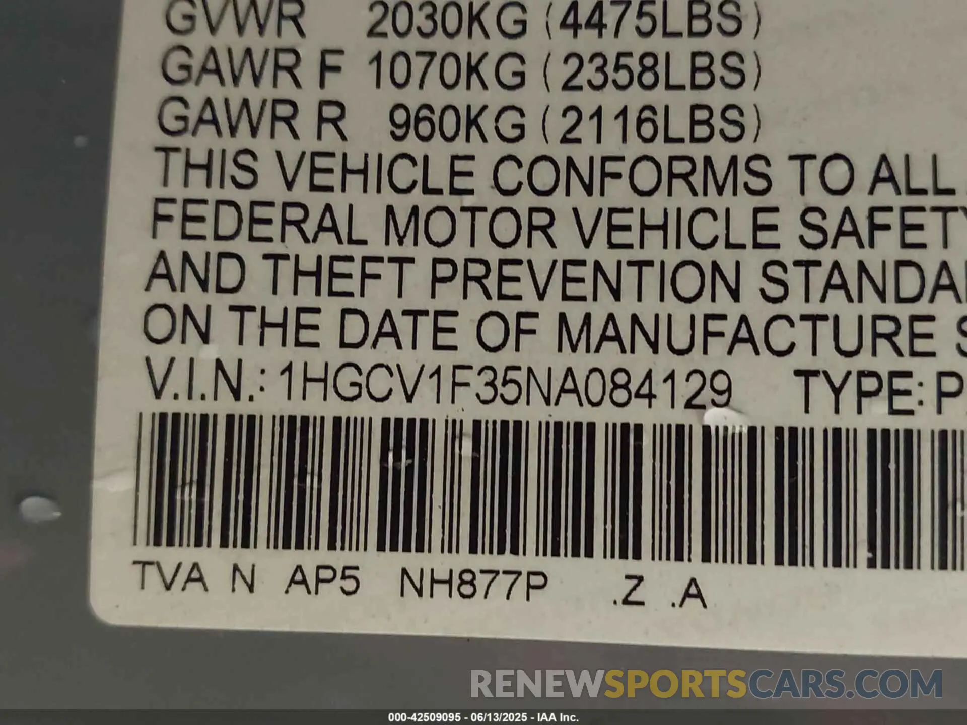 9 Photograph of a damaged car 1HGCV1F35NA084129 HONDA ACCORD 2022