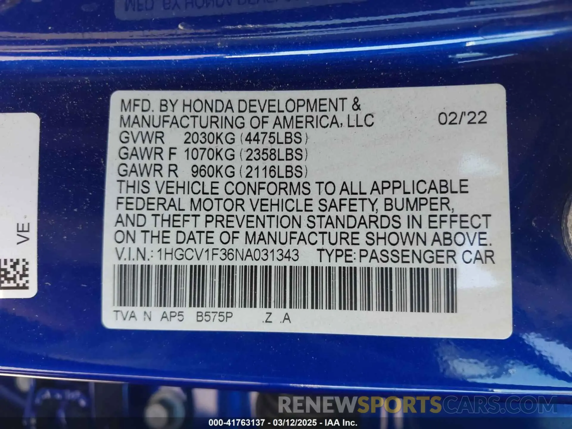 9 Photograph of a damaged car 1HGCV1F36NA031343 HONDA ACCORD 2022