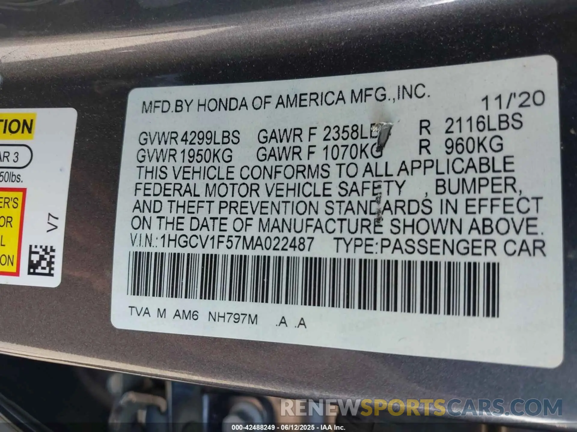 9 Photograph of a damaged car 1HGCV1F37NA022487 HONDA ACCORD 2022
