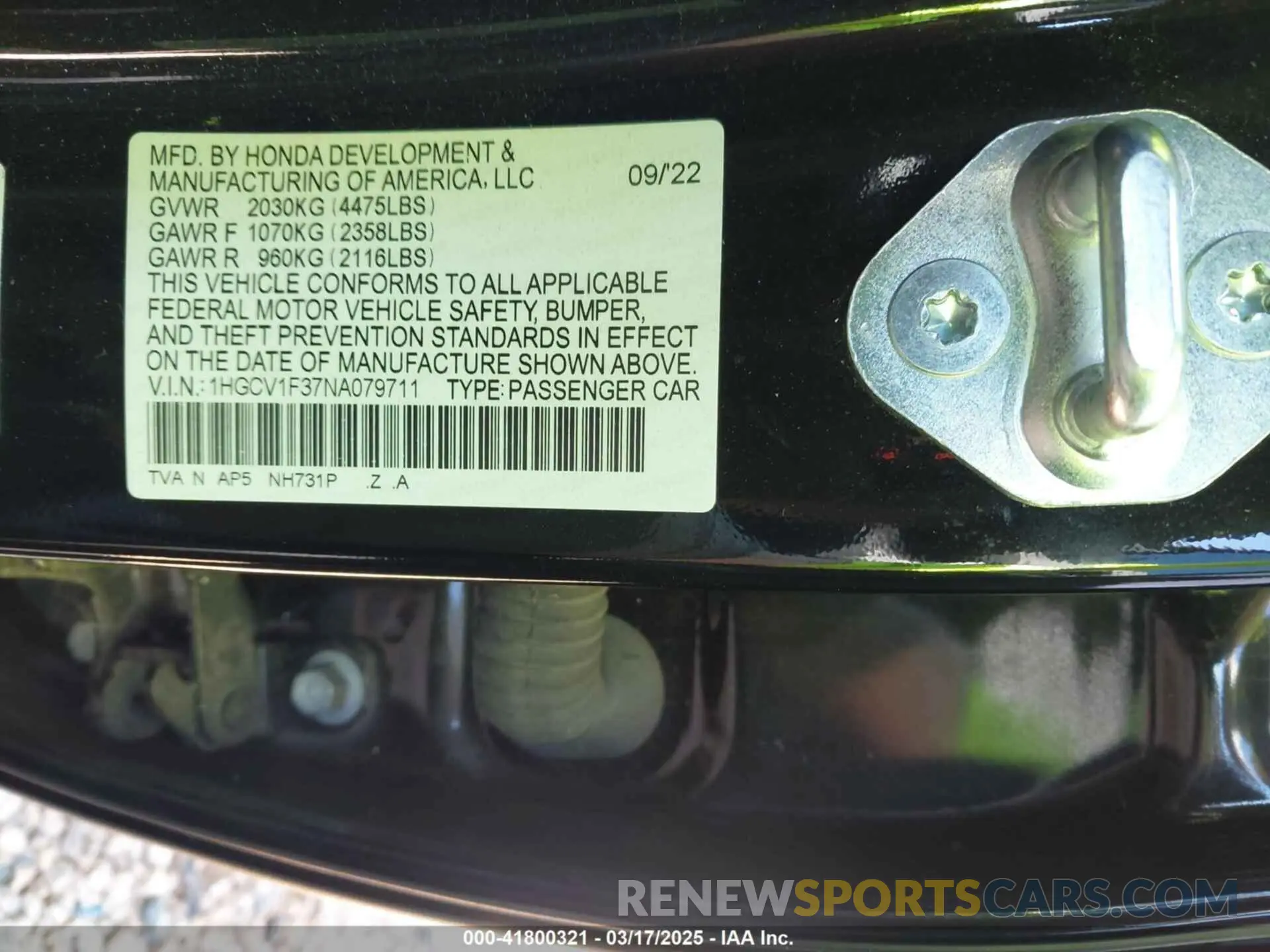 9 Photograph of a damaged car 1HGCV1F37NA079711 HONDA ACCORD 2022