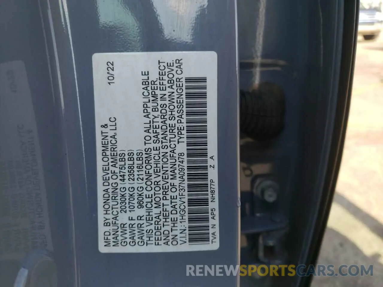 12 Photograph of a damaged car 1HGCV1F37NA097478 HONDA ACCORD 2022