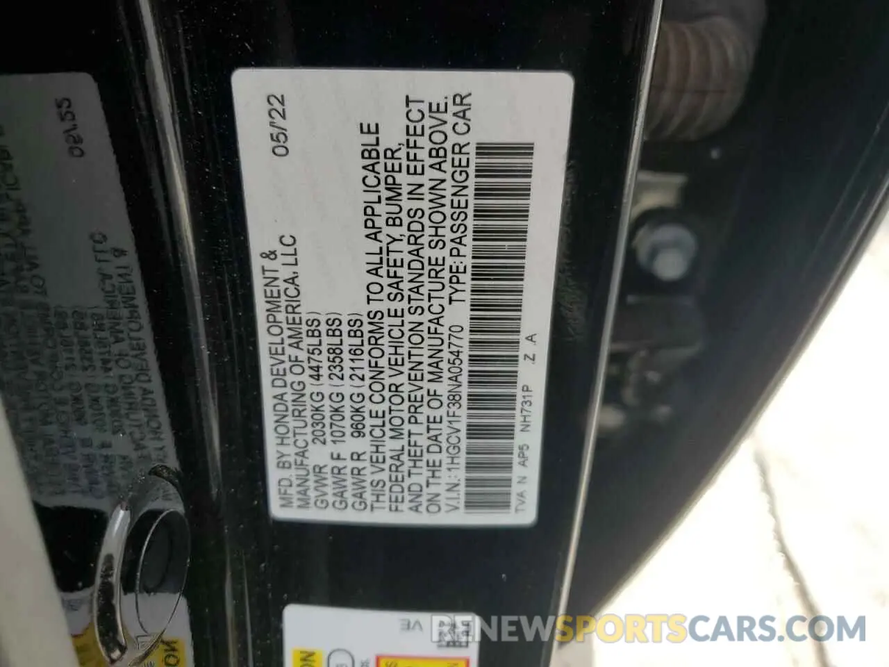 12 Photograph of a damaged car 1HGCV1F38NA054770 HONDA ACCORD 2022