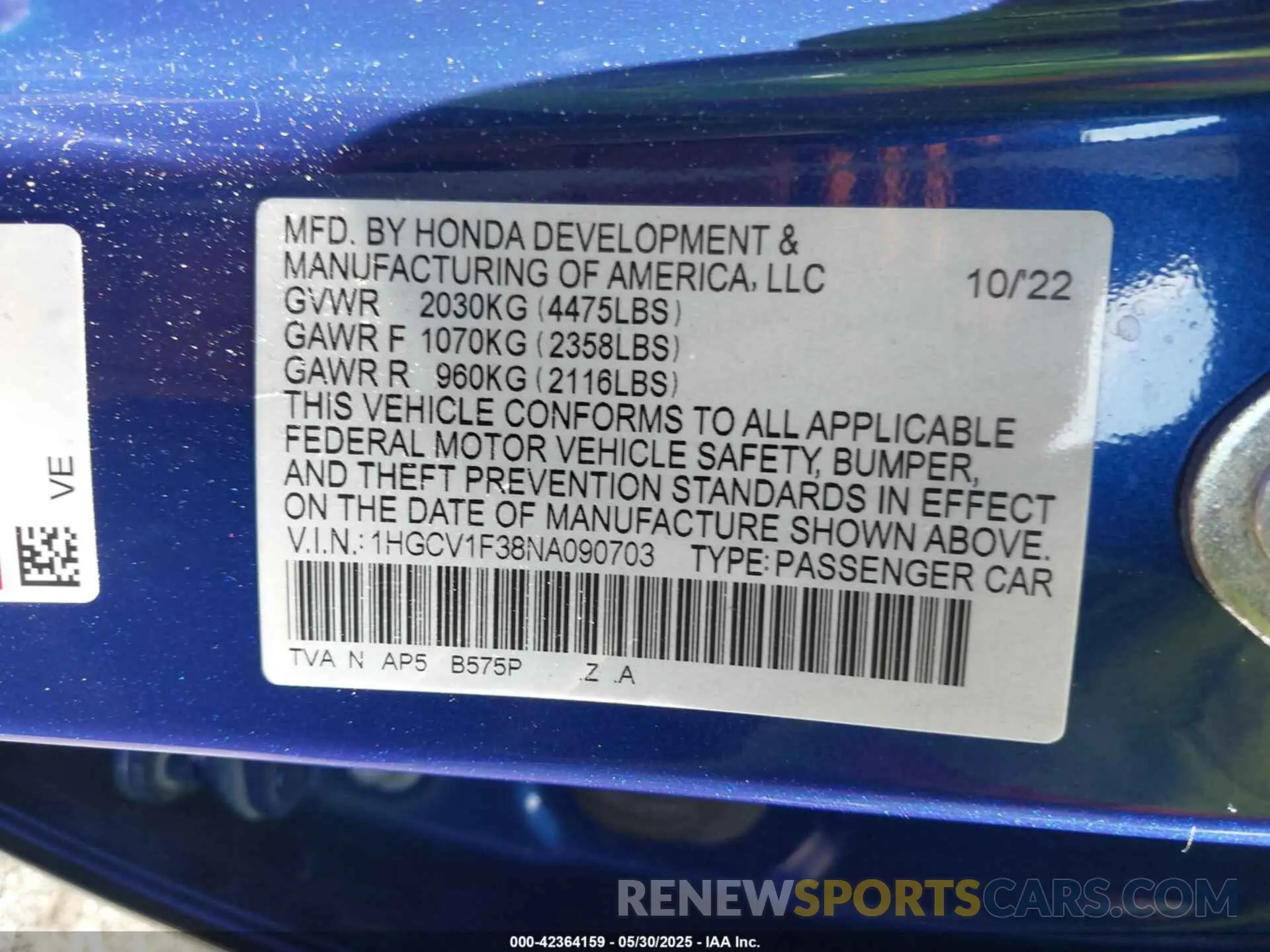 9 Photograph of a damaged car 1HGCV1F38NA090703 HONDA ACCORD 2022