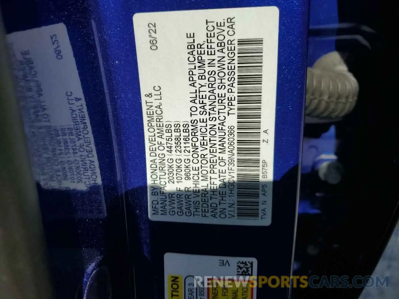 14 Photograph of a damaged car 1HGCV1F39NA060366 HONDA ACCORD 2022