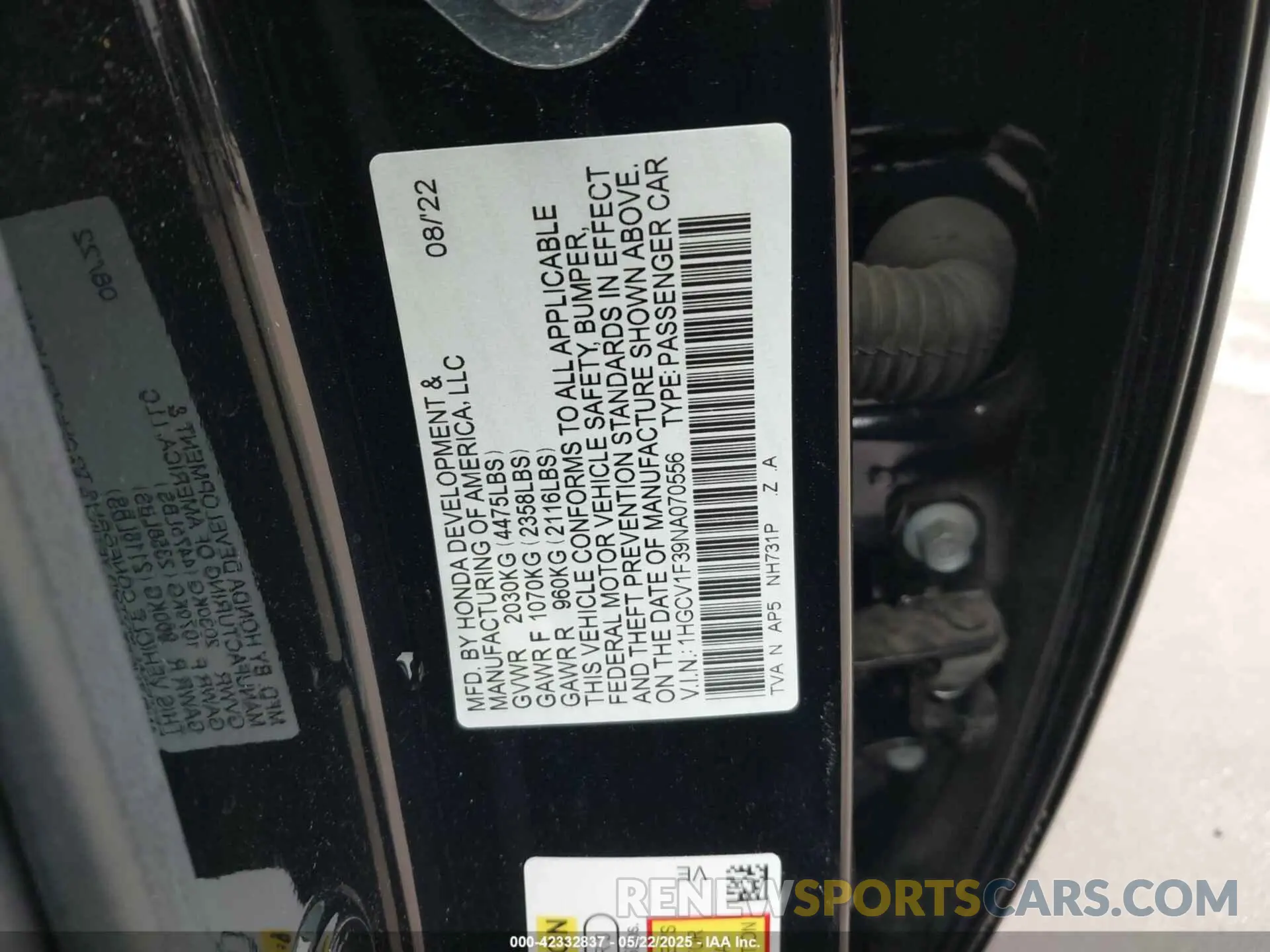 9 Photograph of a damaged car 1HGCV1F39NA070556 HONDA ACCORD 2022
