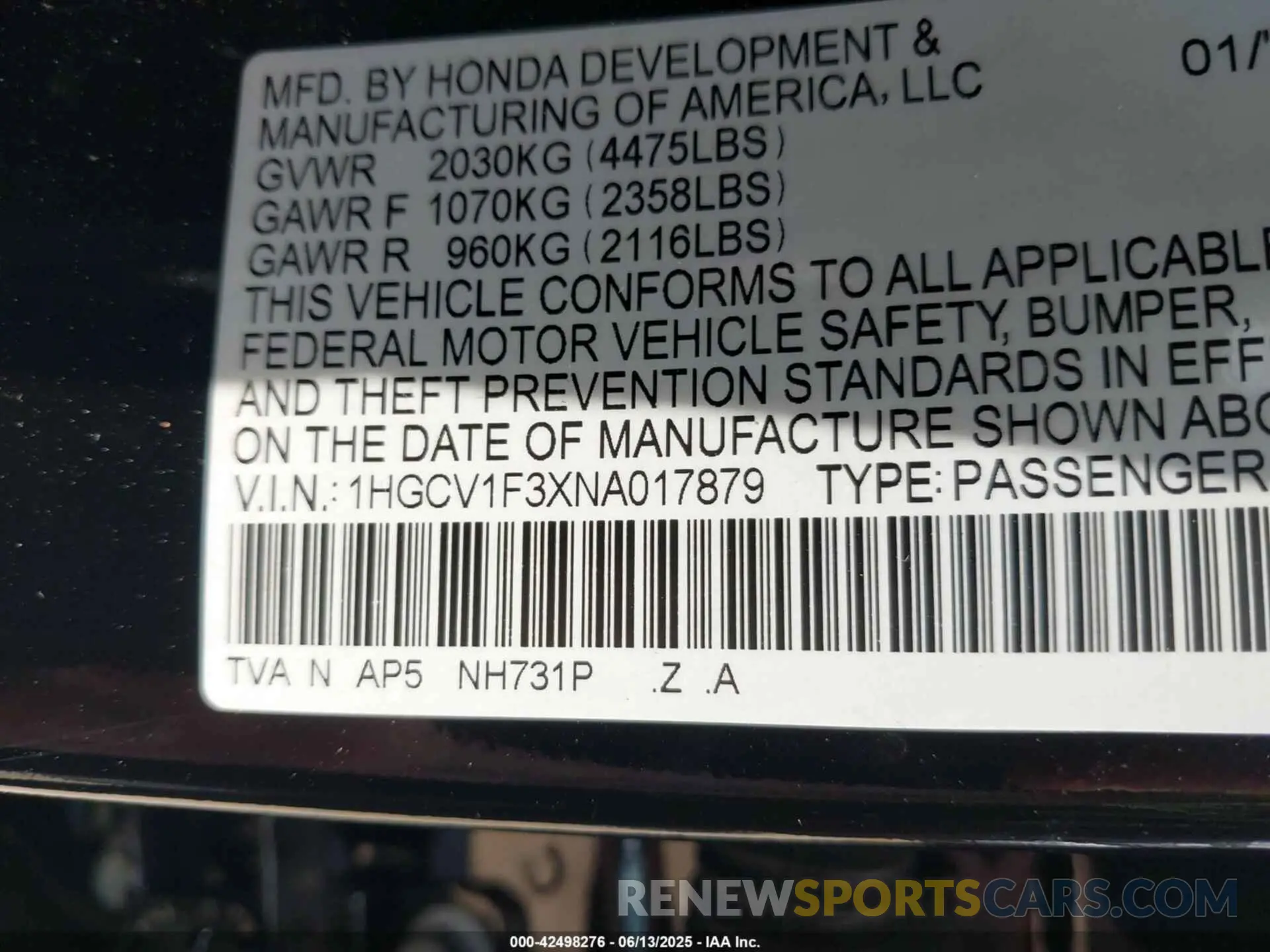 9 Photograph of a damaged car 1HGCV1F3XNA017879 HONDA ACCORD 2022