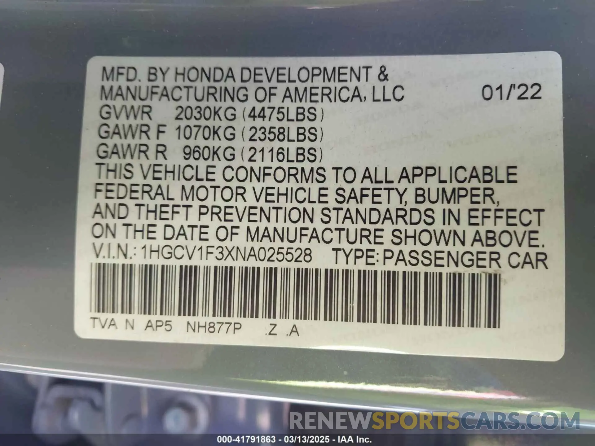 9 Photograph of a damaged car 1HGCV1F3XNA025528 HONDA ACCORD 2022
