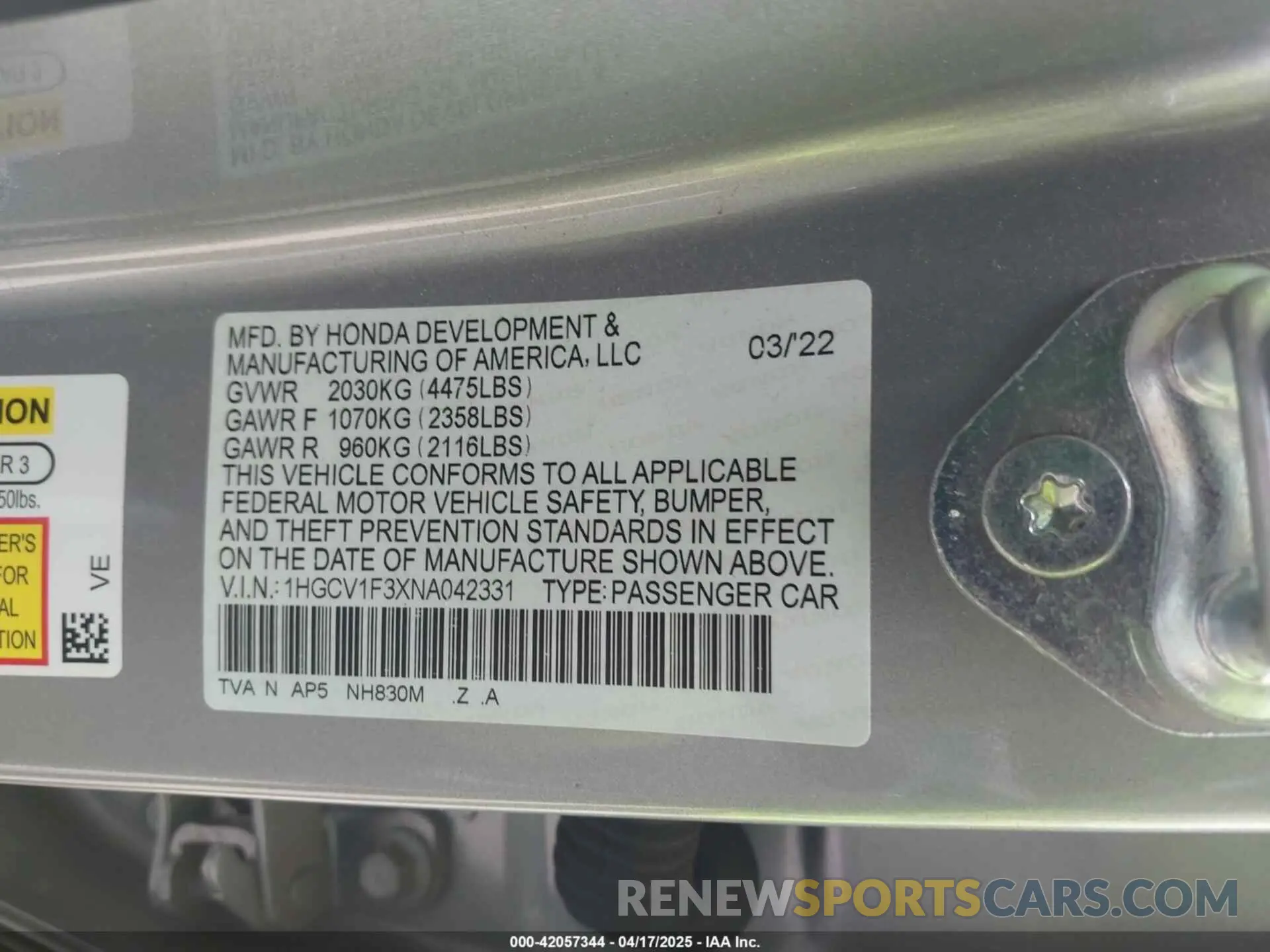 9 Photograph of a damaged car 1HGCV1F3XNA042331 HONDA ACCORD 2022