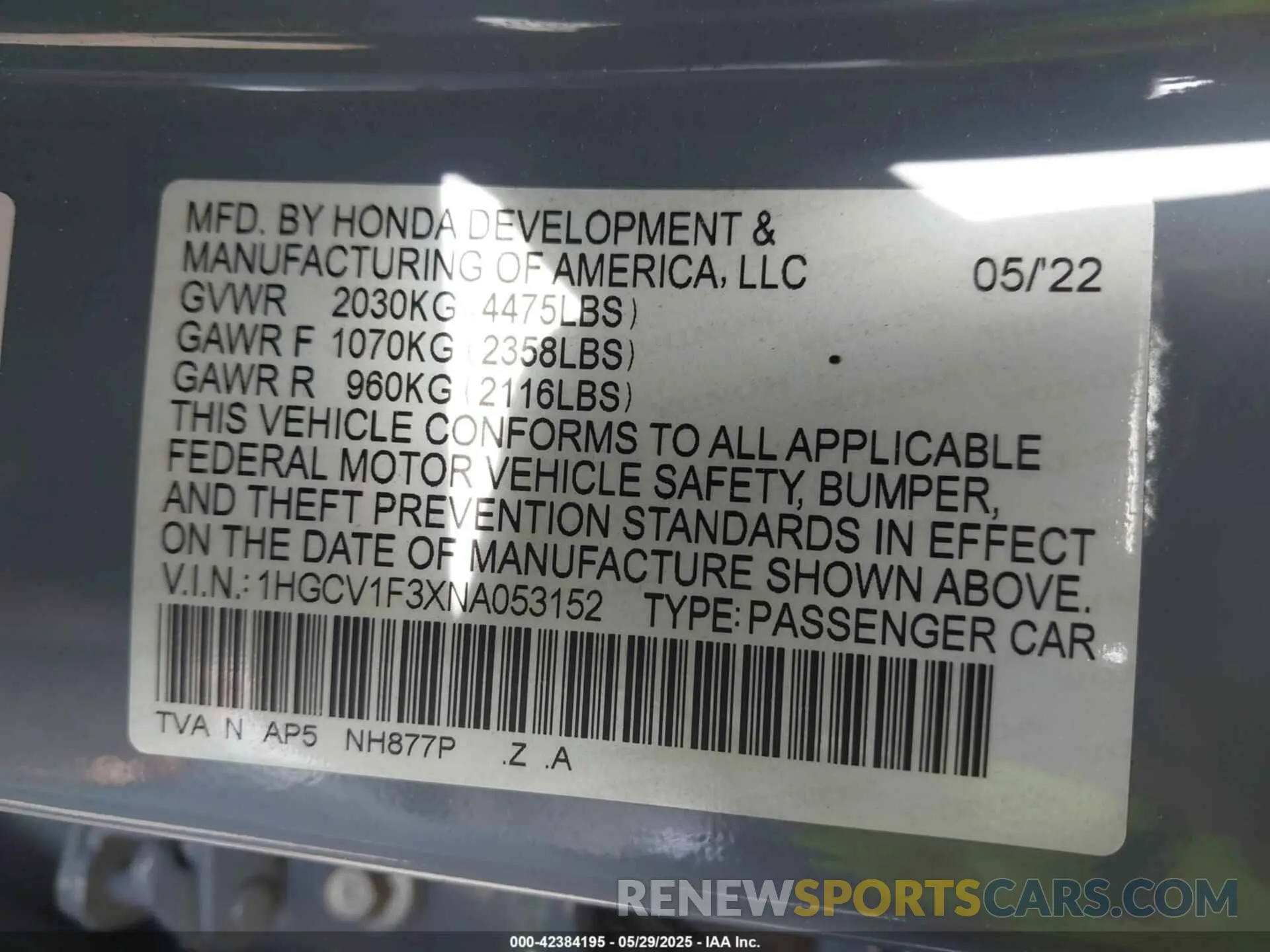9 Photograph of a damaged car 1HGCV1F3XNA053152 HONDA ACCORD 2022