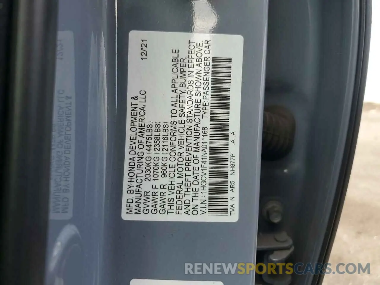 12 Photograph of a damaged car 1HGCV1F41NA011168 HONDA ACCORD 2022