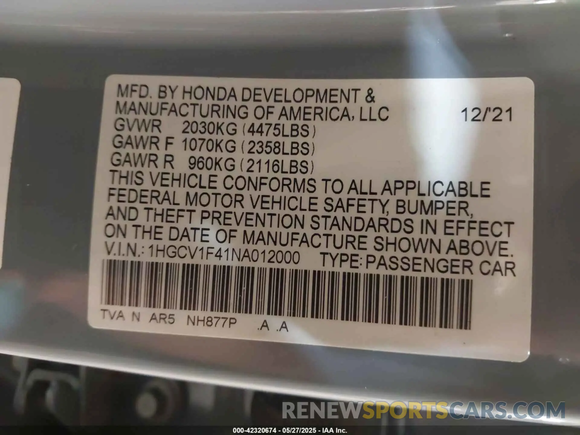 9 Photograph of a damaged car 1HGCV1F41NA012000 HONDA ACCORD 2022
