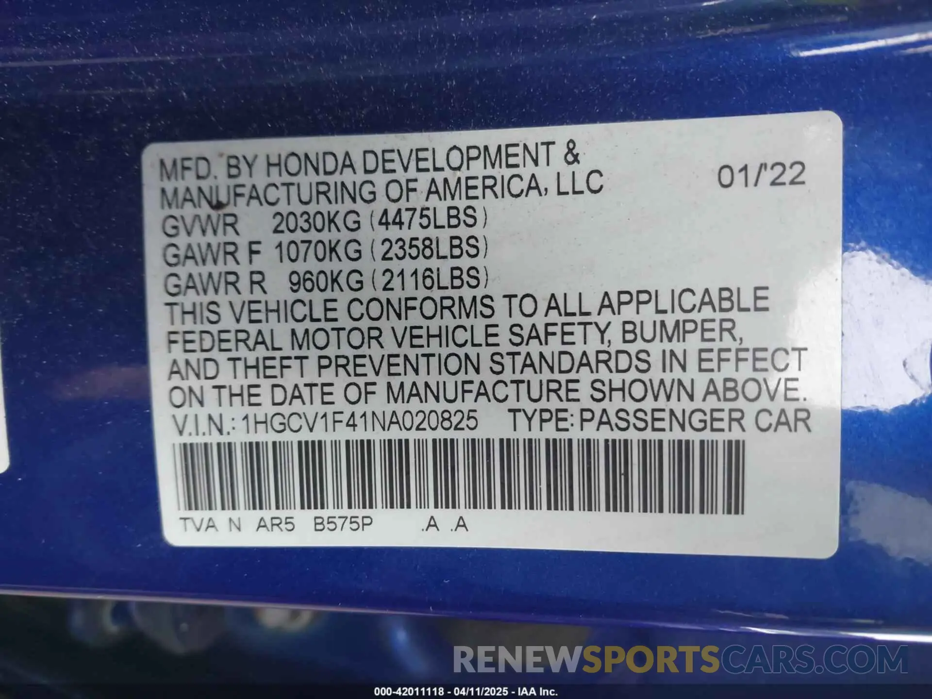9 Photograph of a damaged car 1HGCV1F41NA020825 HONDA ACCORD 2022