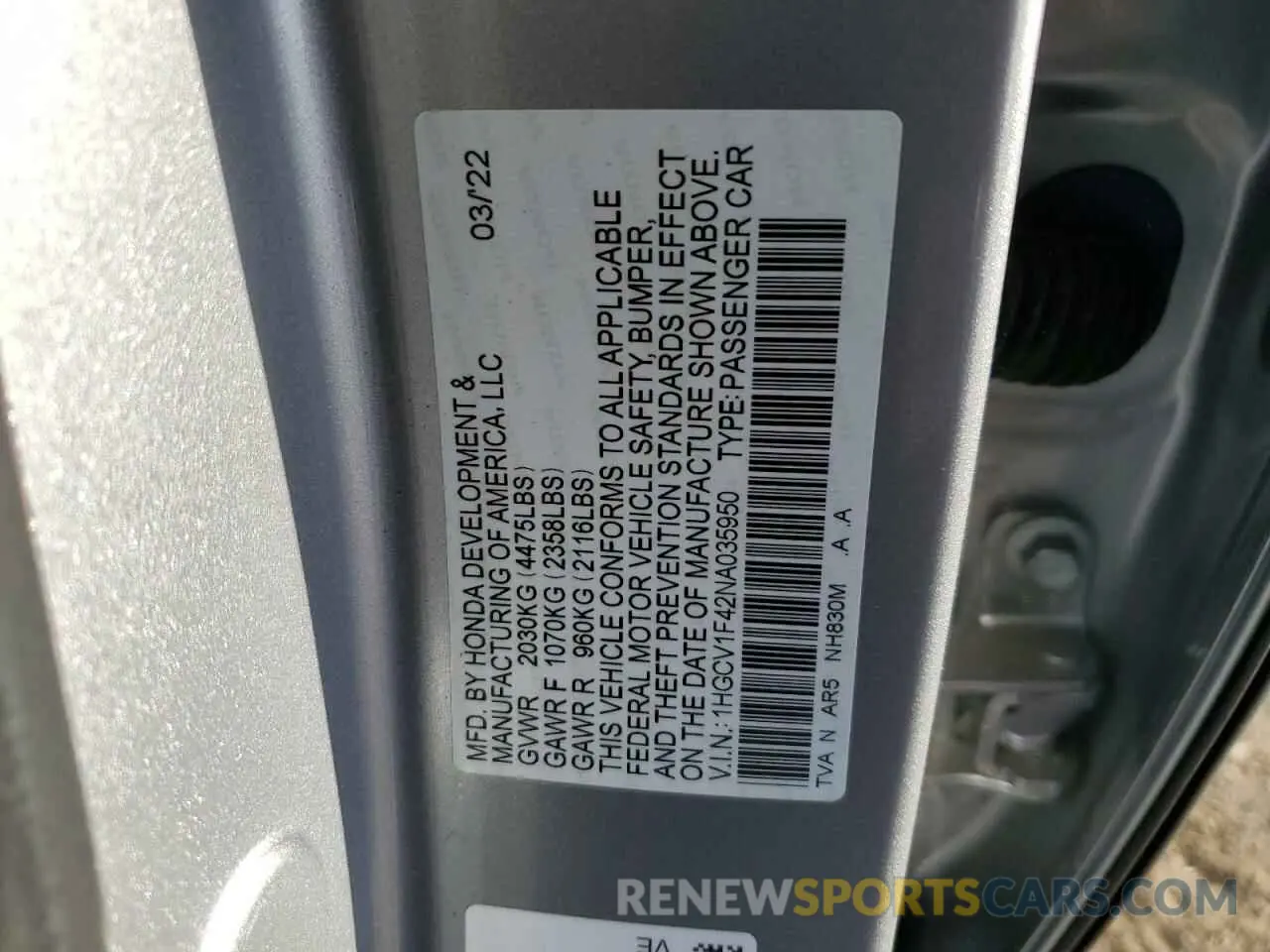 14 Photograph of a damaged car 1HGCV1F42NA035950 HONDA ACCORD 2022