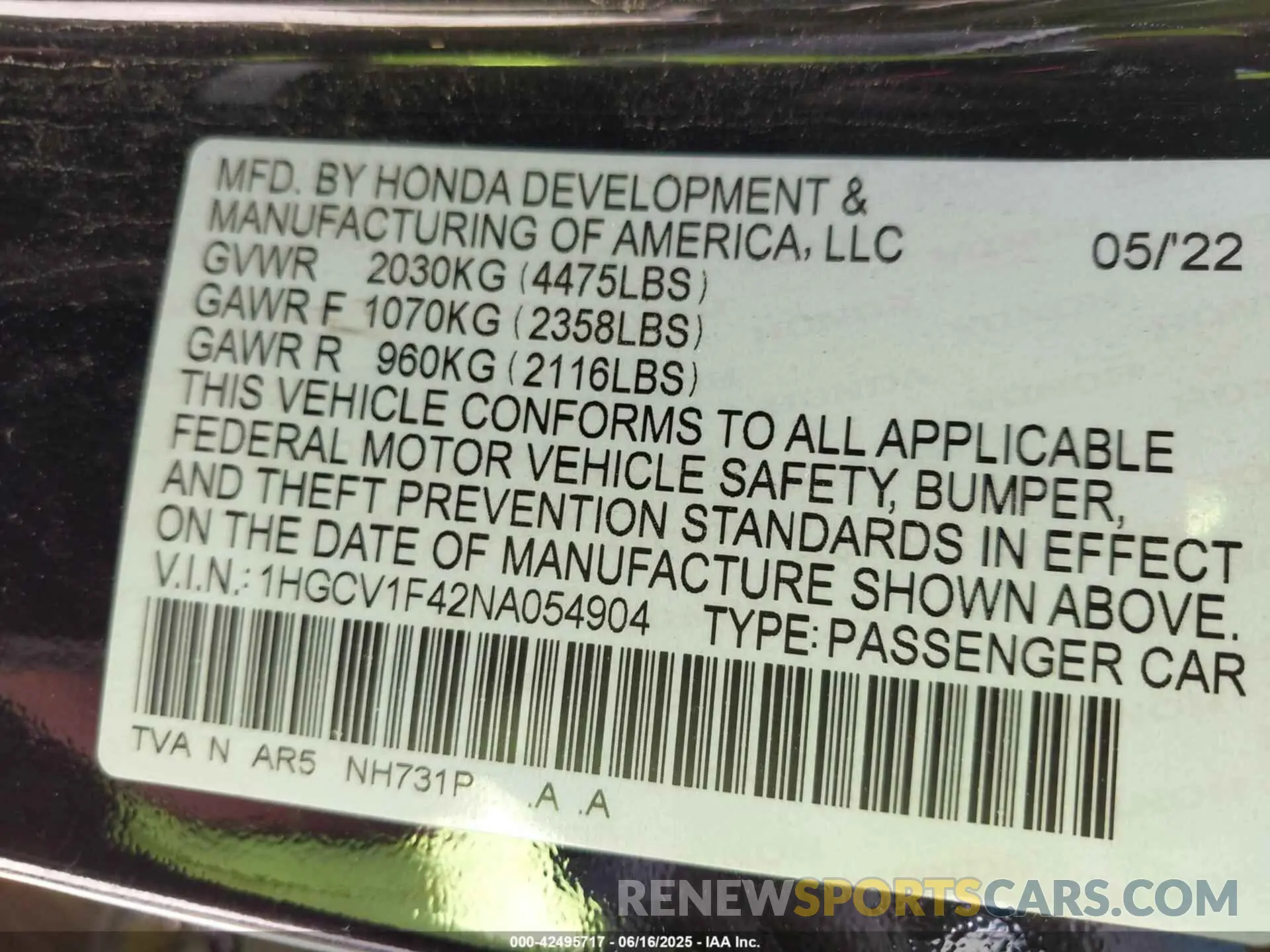 9 Photograph of a damaged car 1HGCV1F42NA054904 HONDA ACCORD 2022