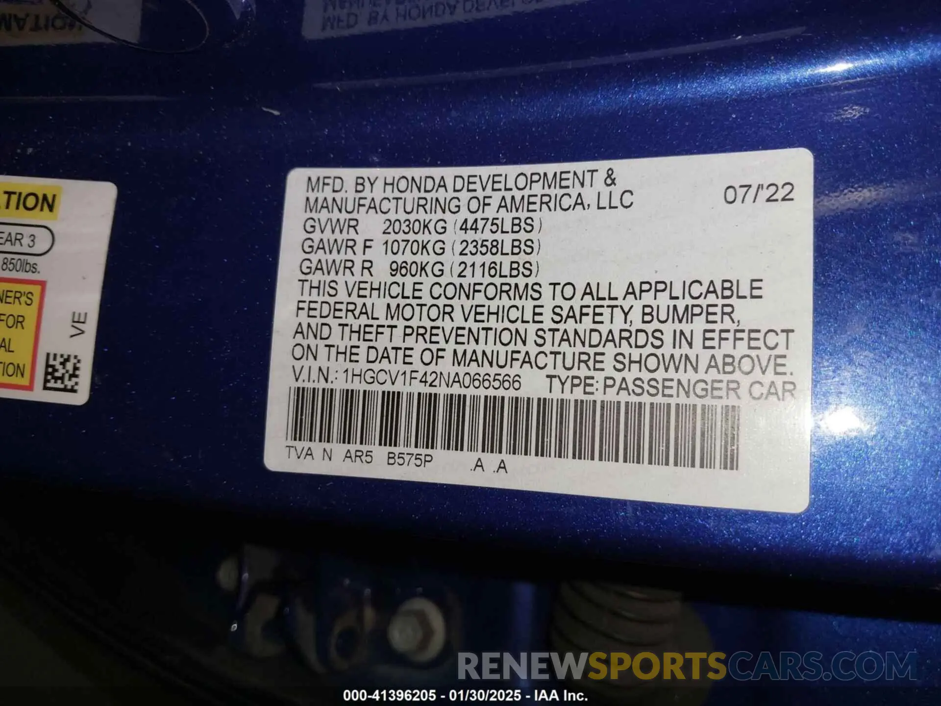 9 Photograph of a damaged car 1HGCV1F42NA066566 HONDA ACCORD 2022