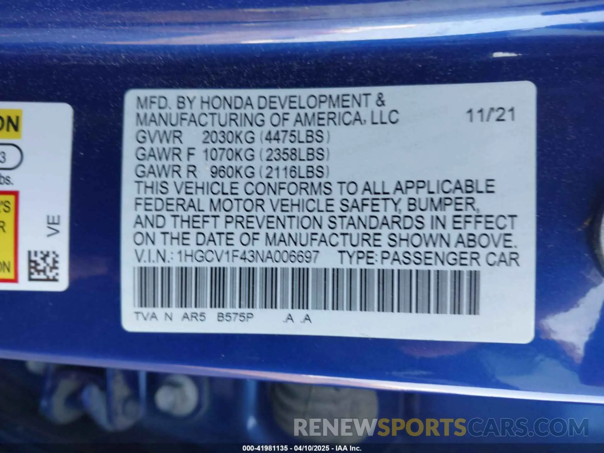 9 Photograph of a damaged car 1HGCV1F43NA006697 HONDA ACCORD 2022