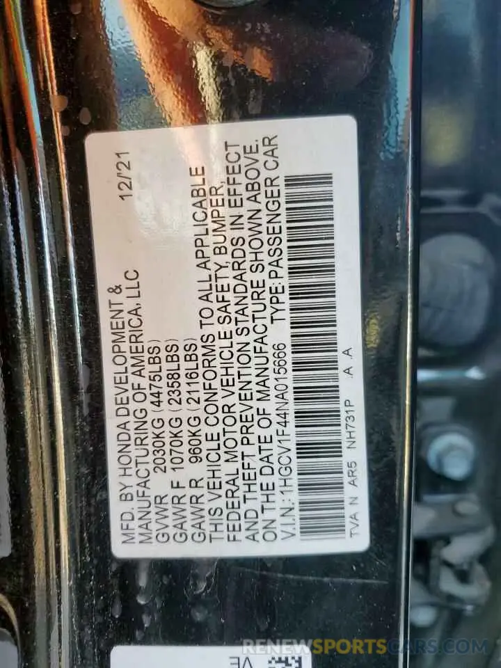 14 Photograph of a damaged car 1HGCV1F44NA015666 HONDA ACCORD 2022