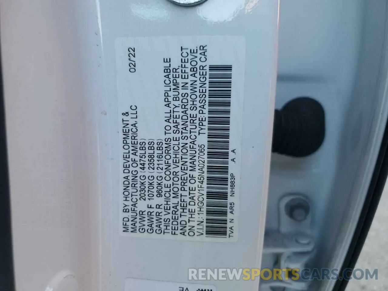 14 Photograph of a damaged car 1HGCV1F45NA027065 HONDA ACCORD 2022