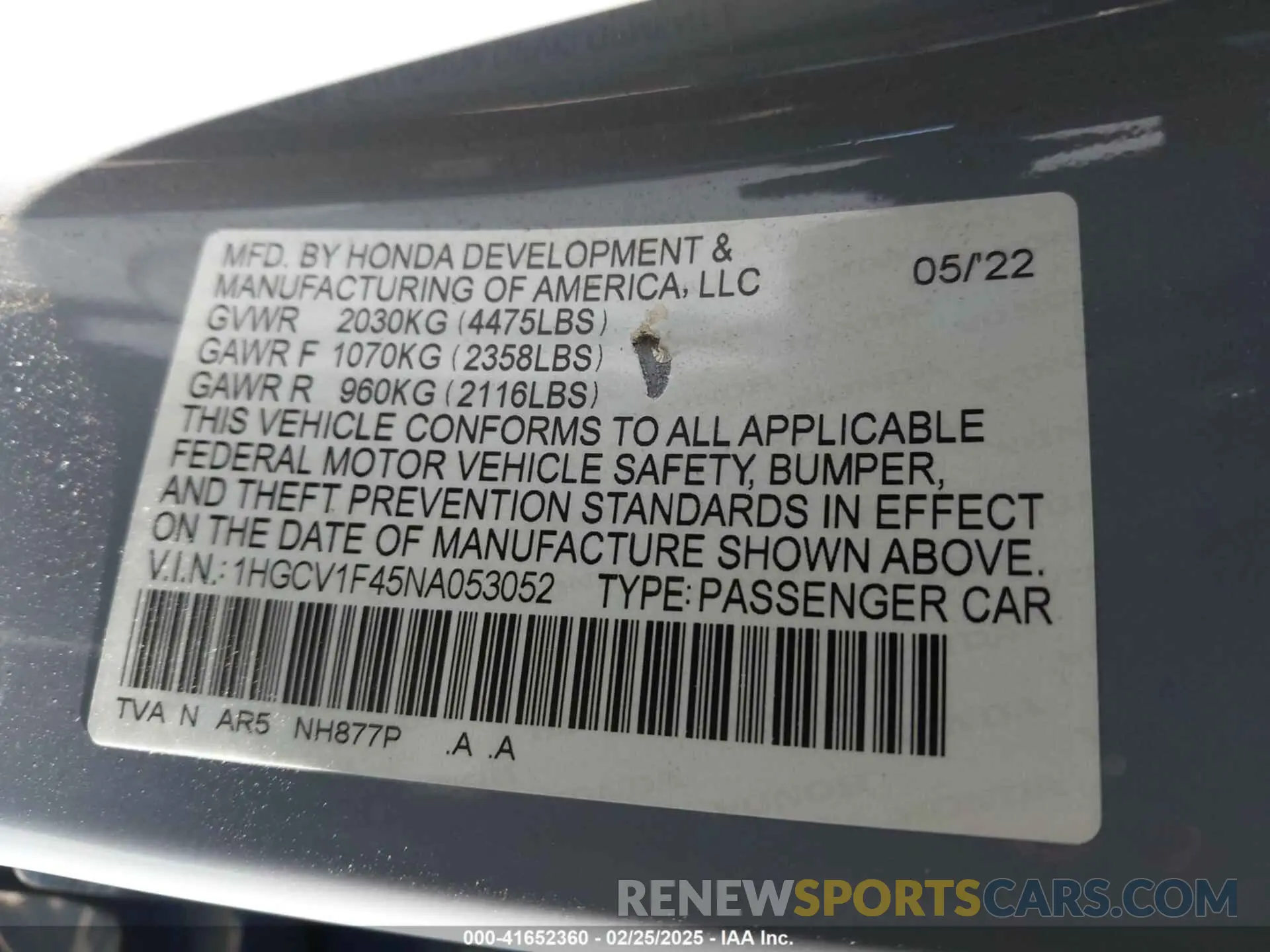 9 Photograph of a damaged car 1HGCV1F45NA053052 HONDA ACCORD 2022