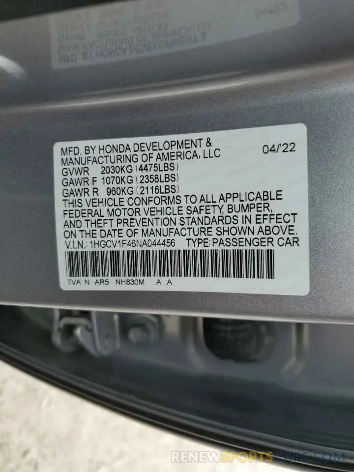 13 Photograph of a damaged car 1HGCV1F46NA044456 HONDA ACCORD 2022