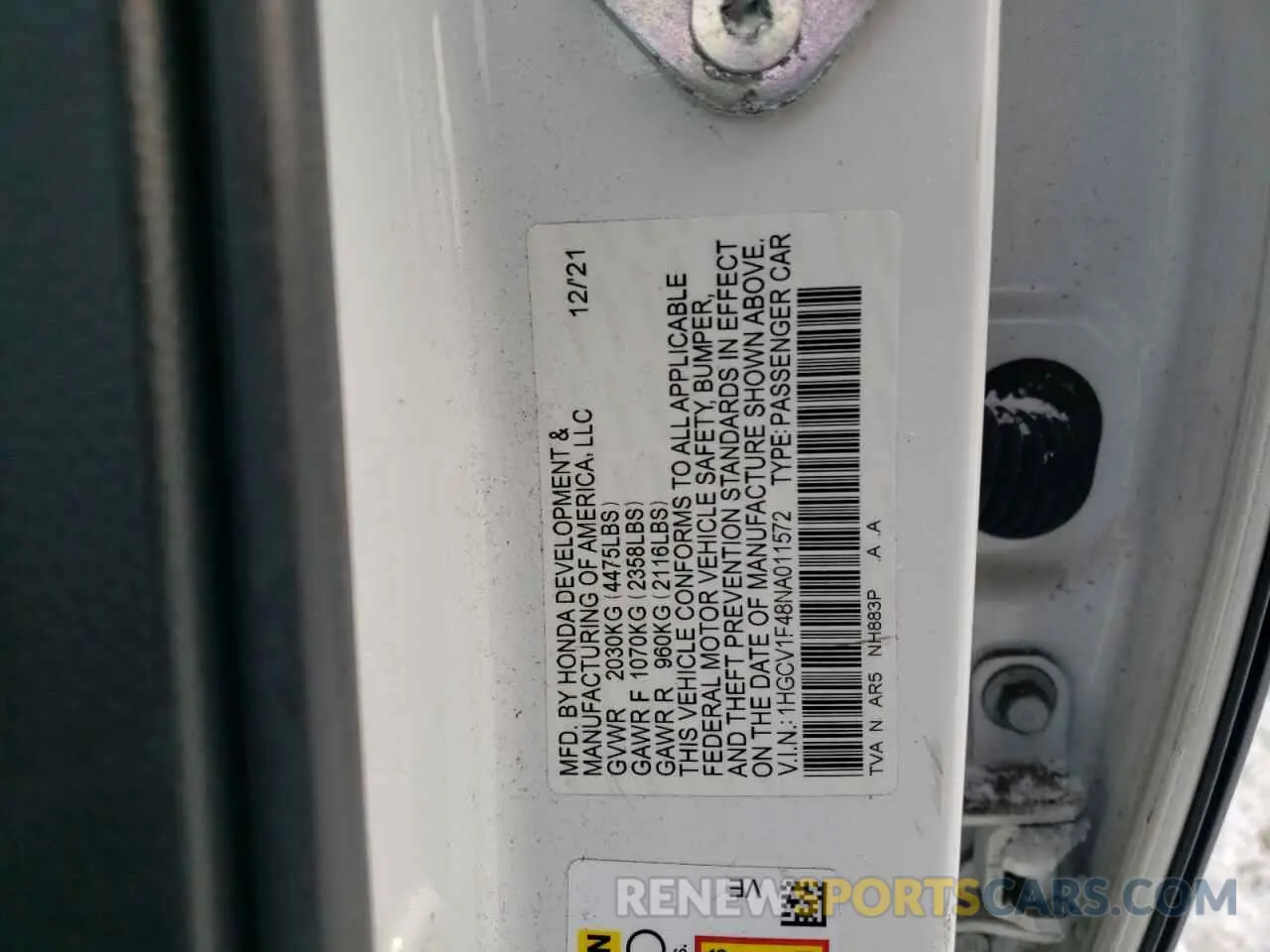 12 Photograph of a damaged car 1HGCV1F48NA011572 HONDA ACCORD 2022
