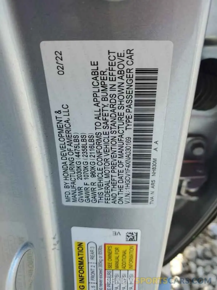 15 Photograph of a damaged car 1HGCV1F4XNA030169 HONDA ACCORD 2022