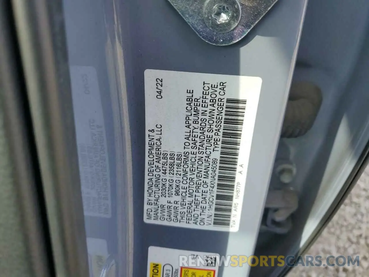 12 Photograph of a damaged car 1HGCV1F4XNA045089 HONDA ACCORD 2022