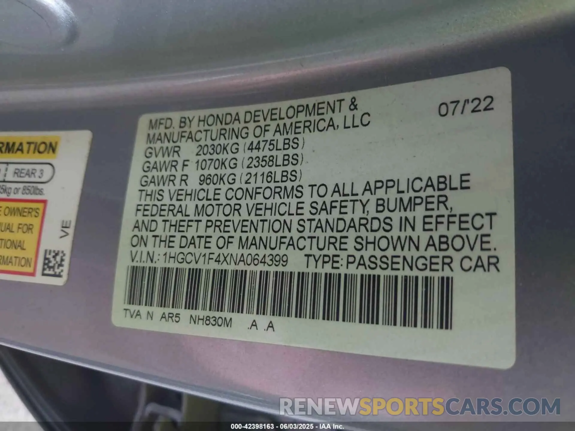 9 Photograph of a damaged car 1HGCV1F4XNA064399 HONDA ACCORD 2022