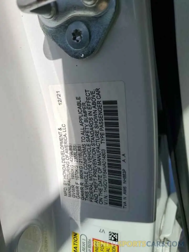 15 Photograph of a damaged car 1HGCV1F54NA014803 HONDA ACCORD 2022
