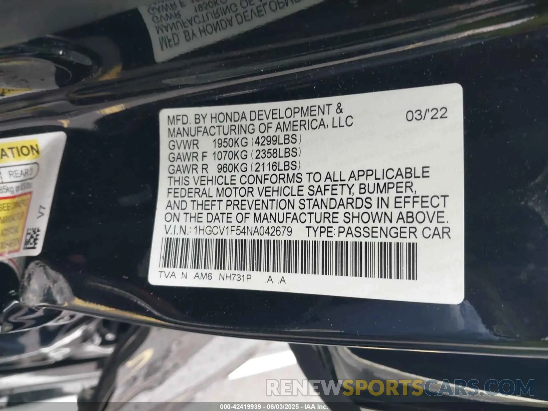 9 Photograph of a damaged car 1HGCV1F54NA042679 HONDA ACCORD 2022