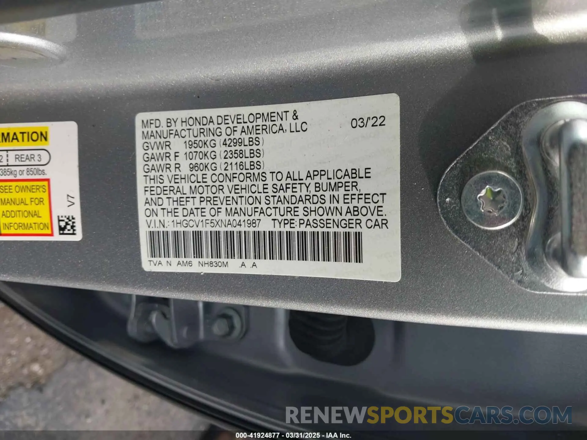 9 Photograph of a damaged car 1HGCV1F5XNA041987 HONDA ACCORD 2022