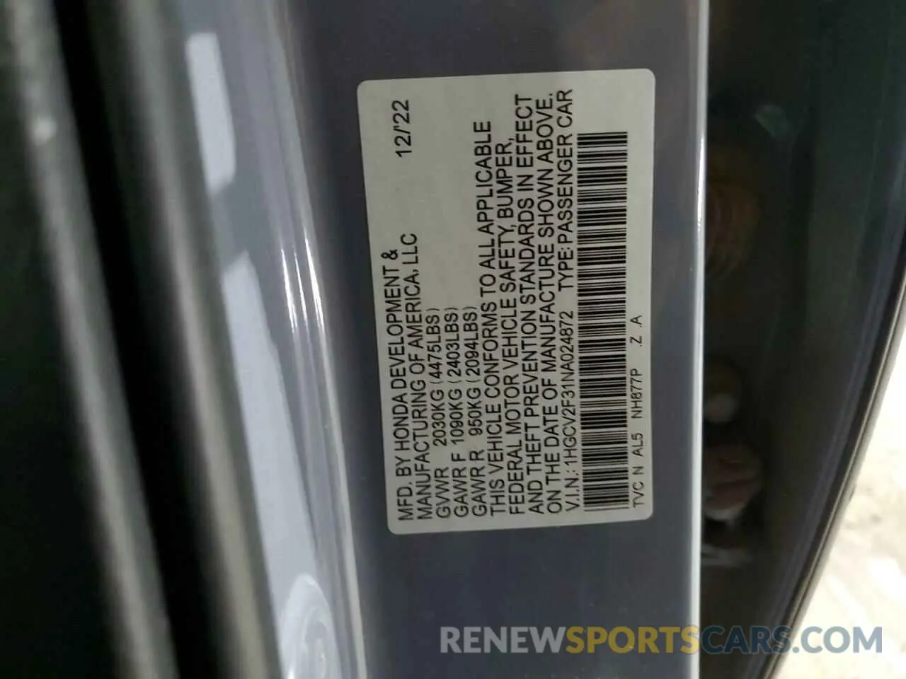 13 Photograph of a damaged car 1HGCV2F31NA024872 HONDA ACCORD 2022