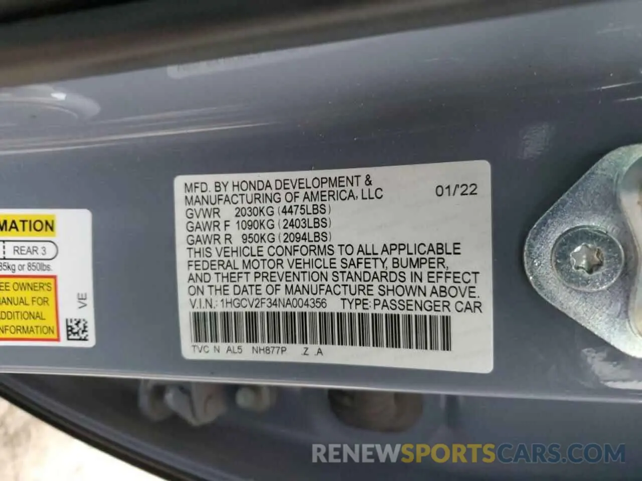 14 Photograph of a damaged car 1HGCV2F34NA004356 HONDA ACCORD 2022