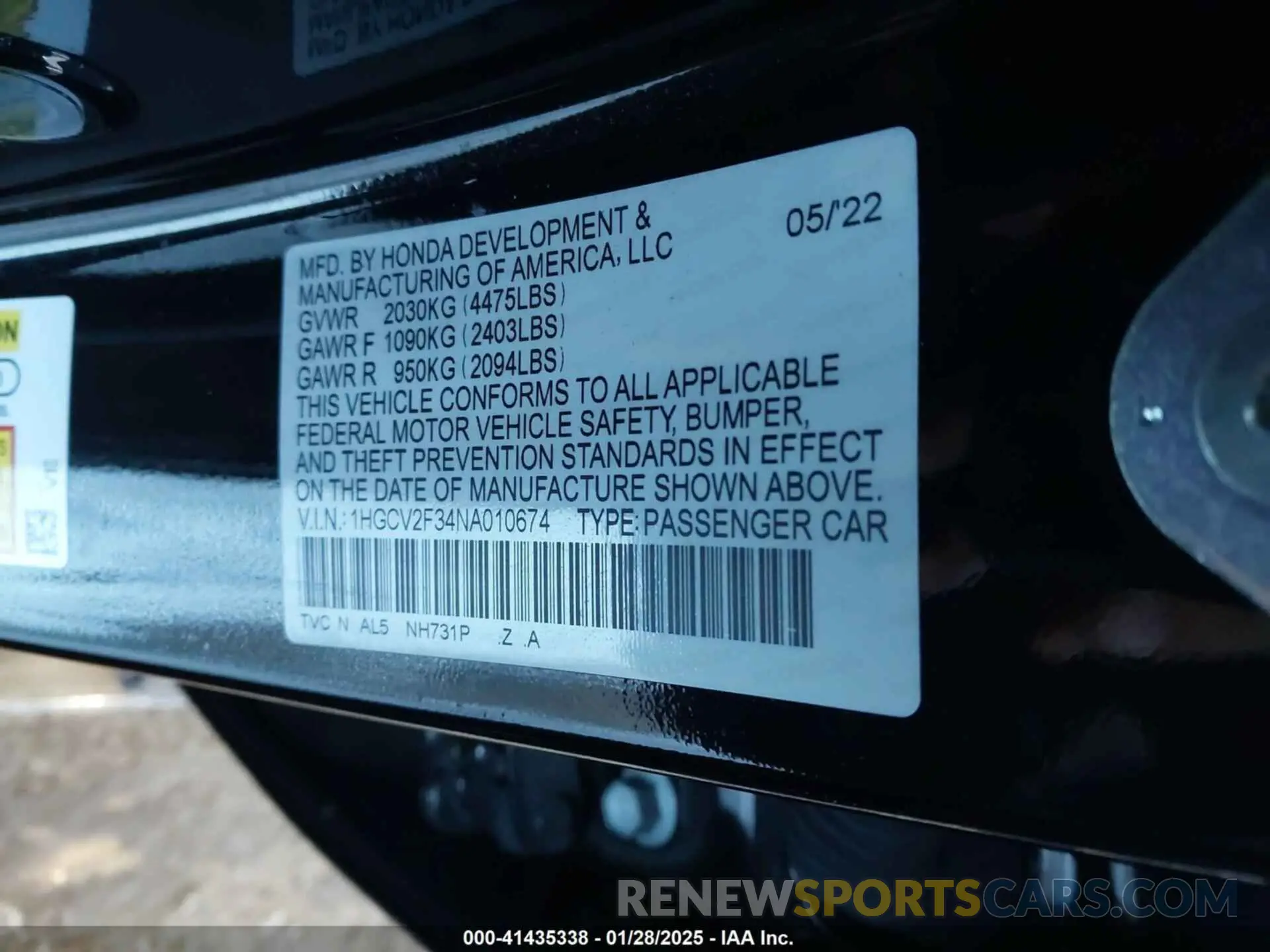 9 Photograph of a damaged car 1HGCV2F34NA010674 HONDA ACCORD 2022