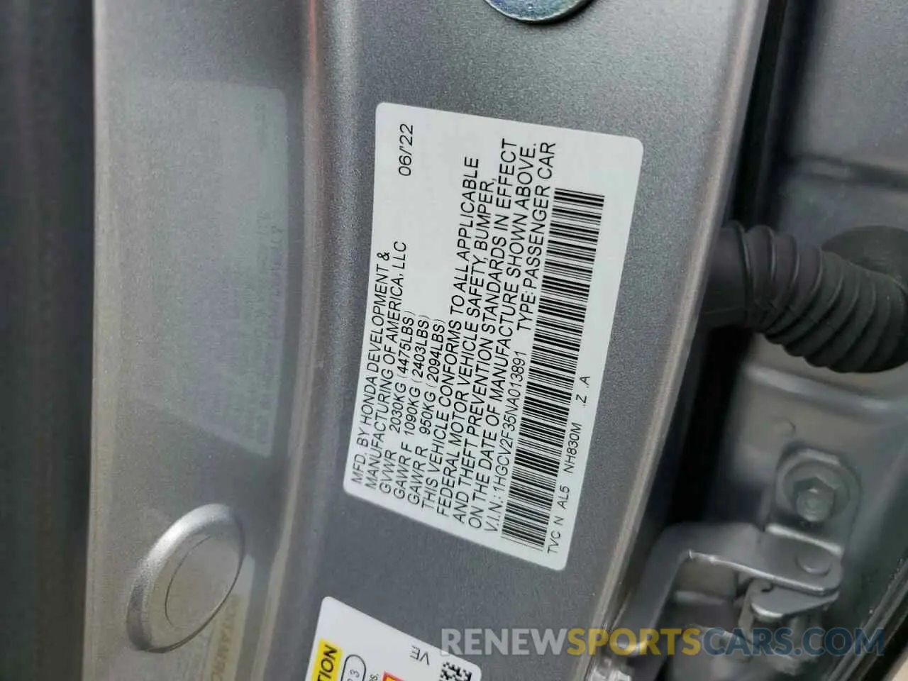 12 Photograph of a damaged car 1HGCV2F35NA013891 HONDA ACCORD 2022