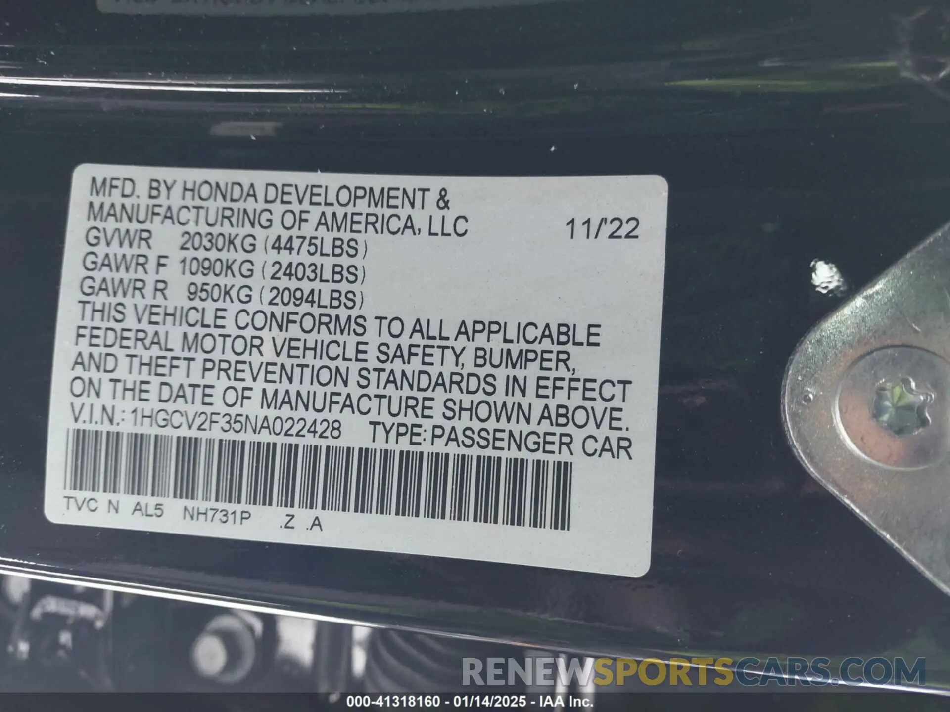 9 Photograph of a damaged car 1HGCV2F35NA022428 HONDA ACCORD 2022