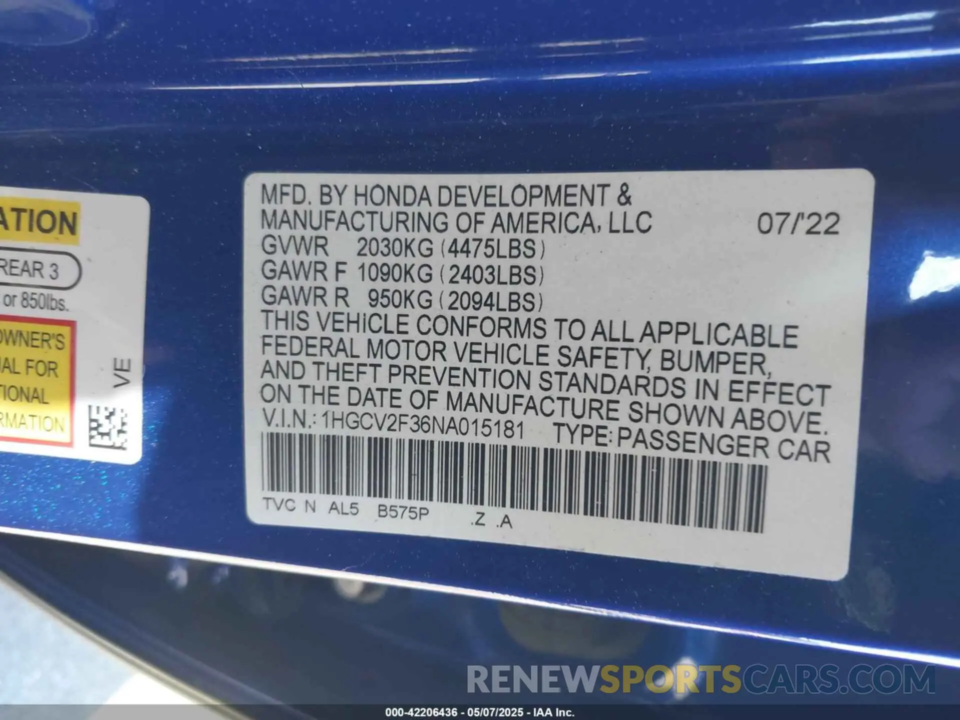 9 Photograph of a damaged car 1HGCV2F36NA015181 HONDA ACCORD 2022