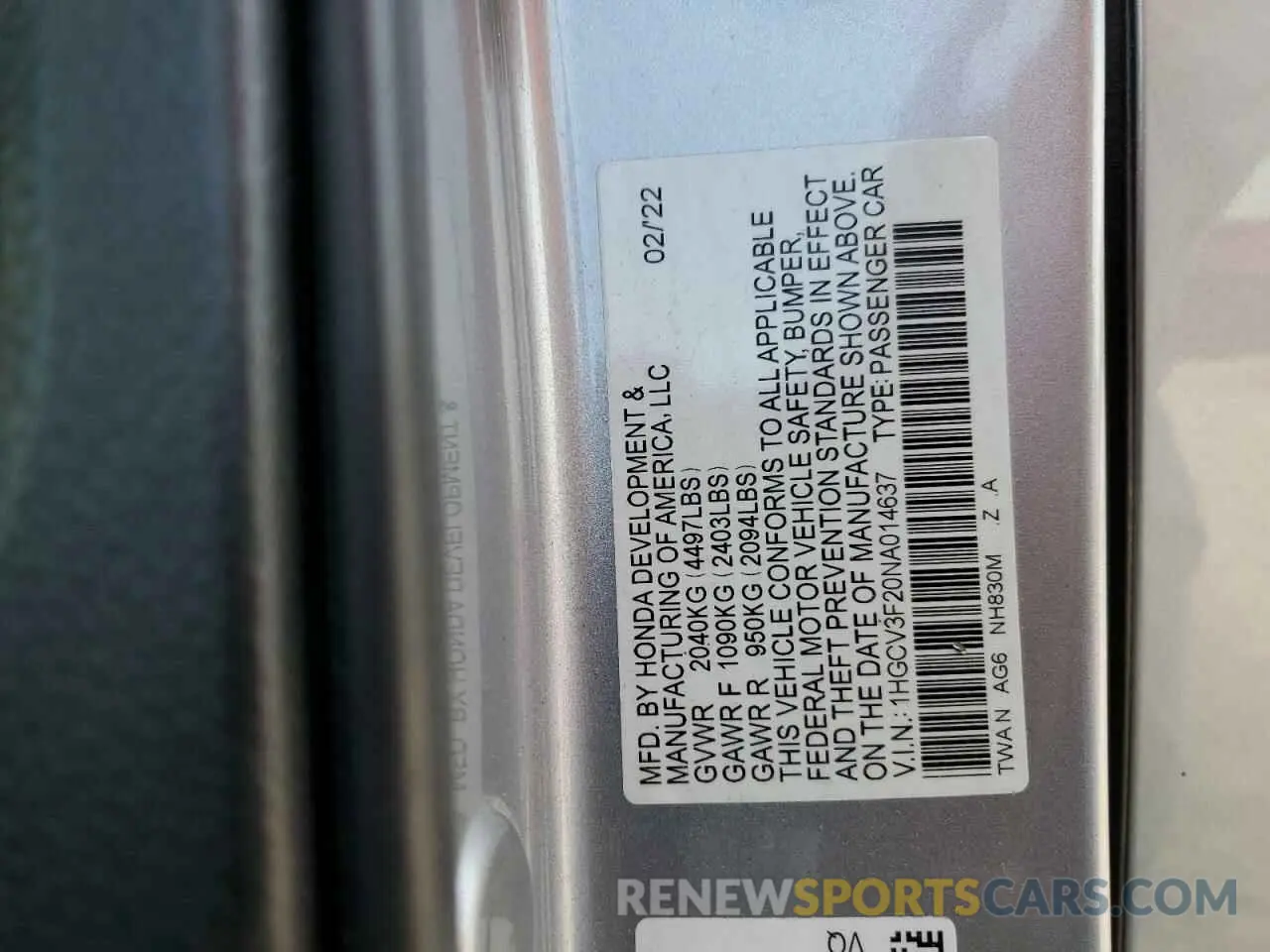 13 Photograph of a damaged car 1HGCV3F20NA014637 HONDA ACCORD 2022