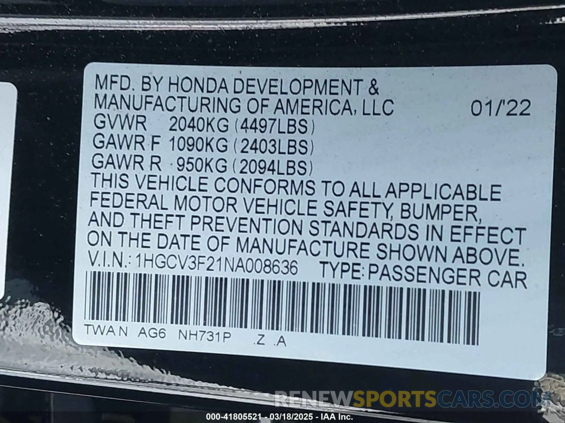 9 Photograph of a damaged car 1HGCV3F21NA008636 HONDA ACCORD 2022