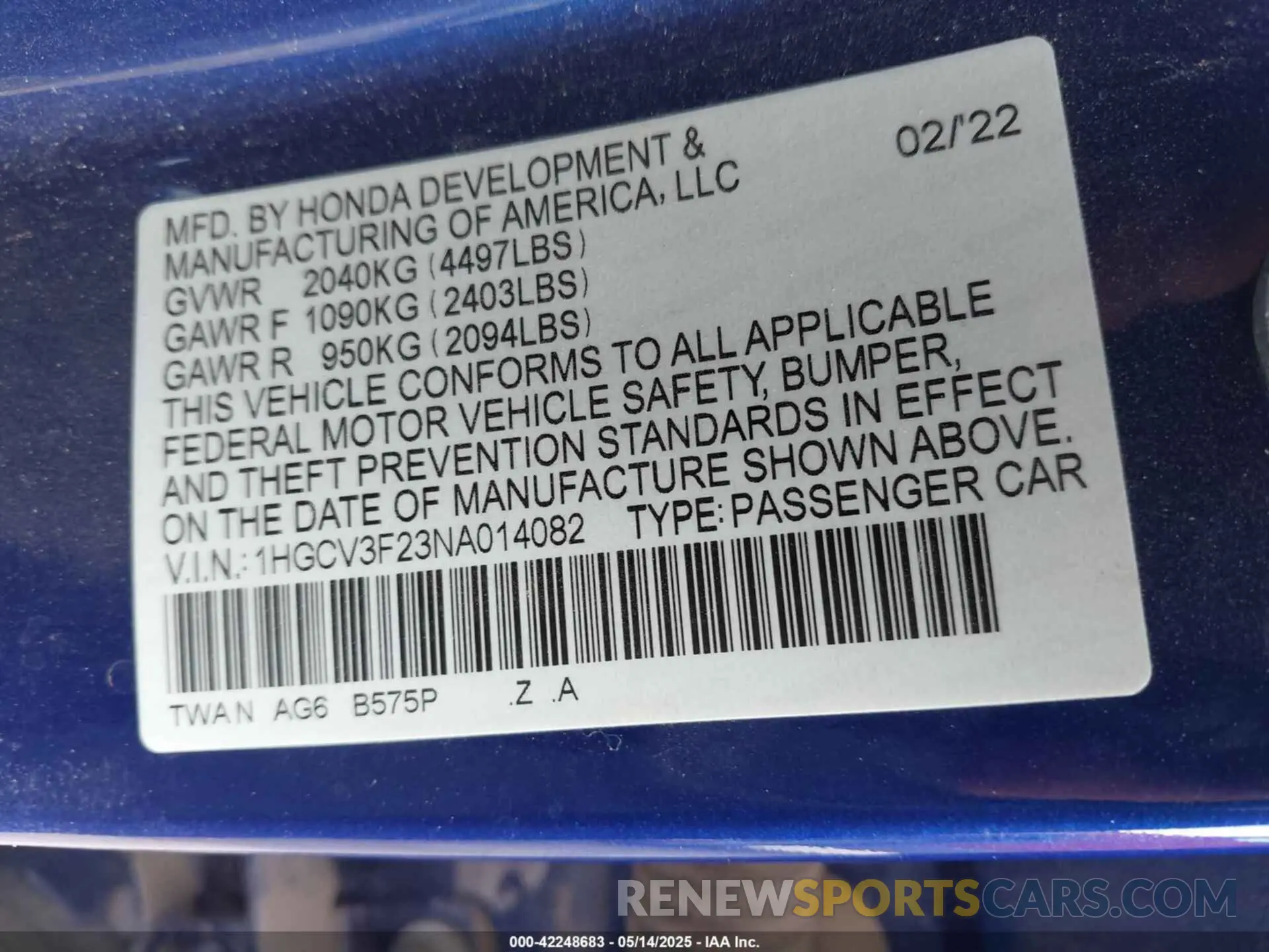9 Photograph of a damaged car 1HGCV3F23NA014082 HONDA ACCORD 2022